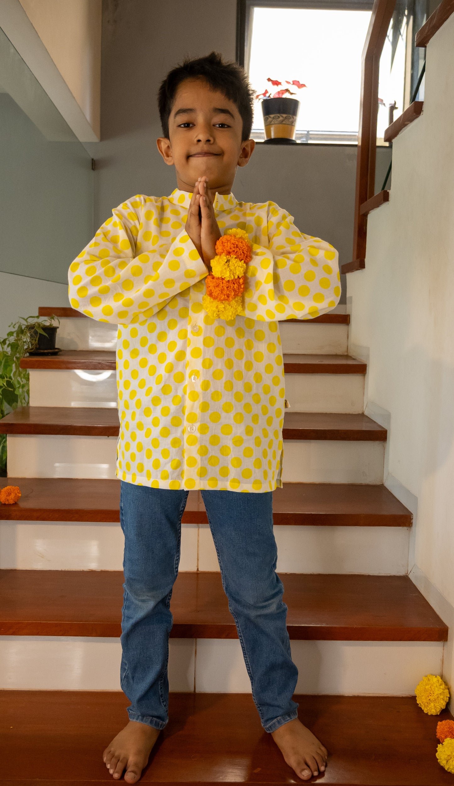 Yellow polka dot Kurta