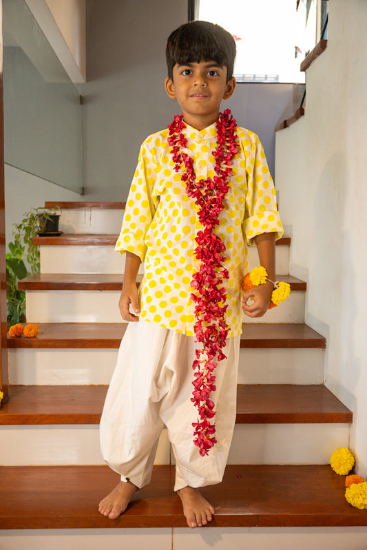 Yellow polka dot Kurta
