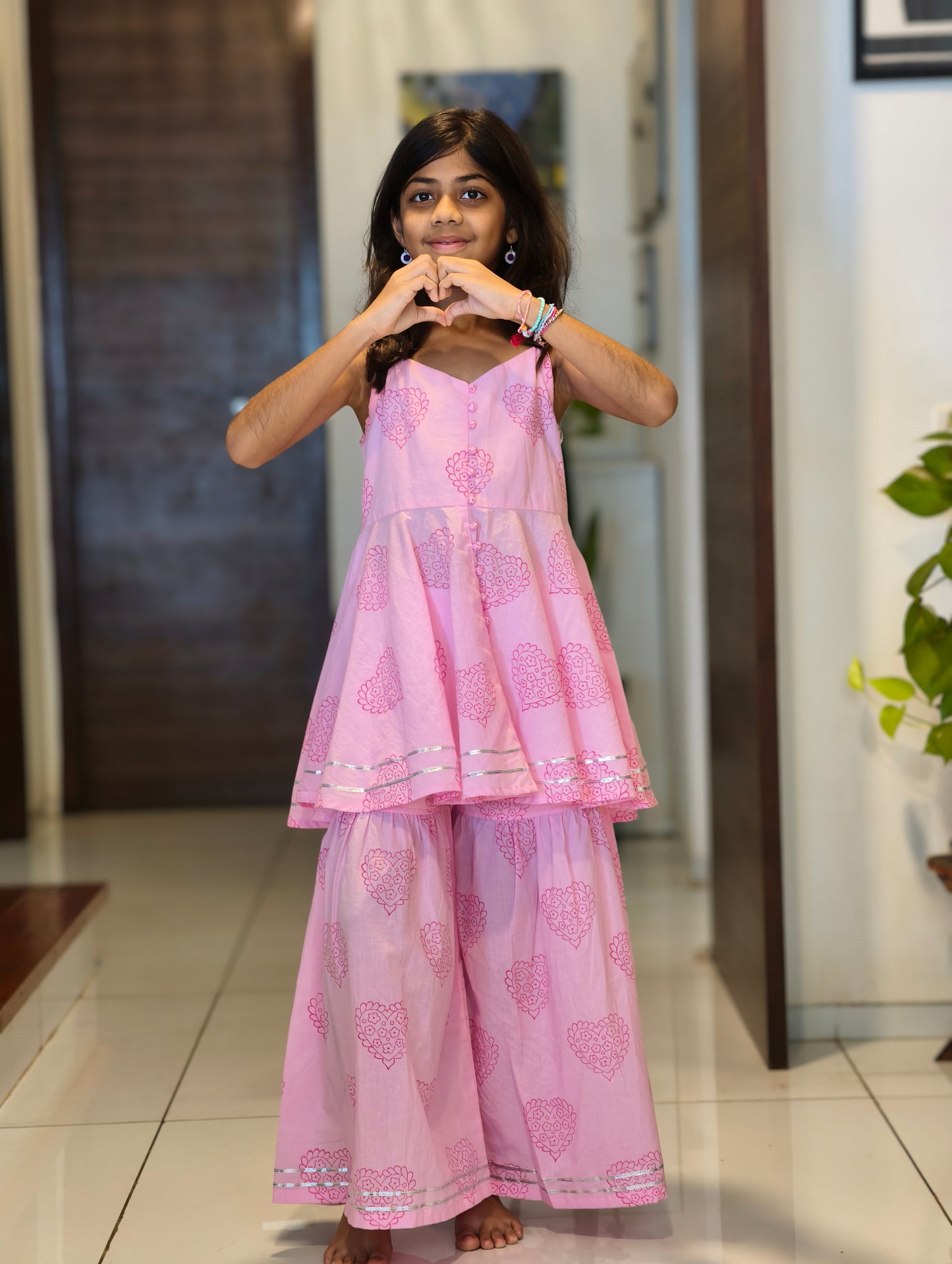 Pink Hearts Sharara Set