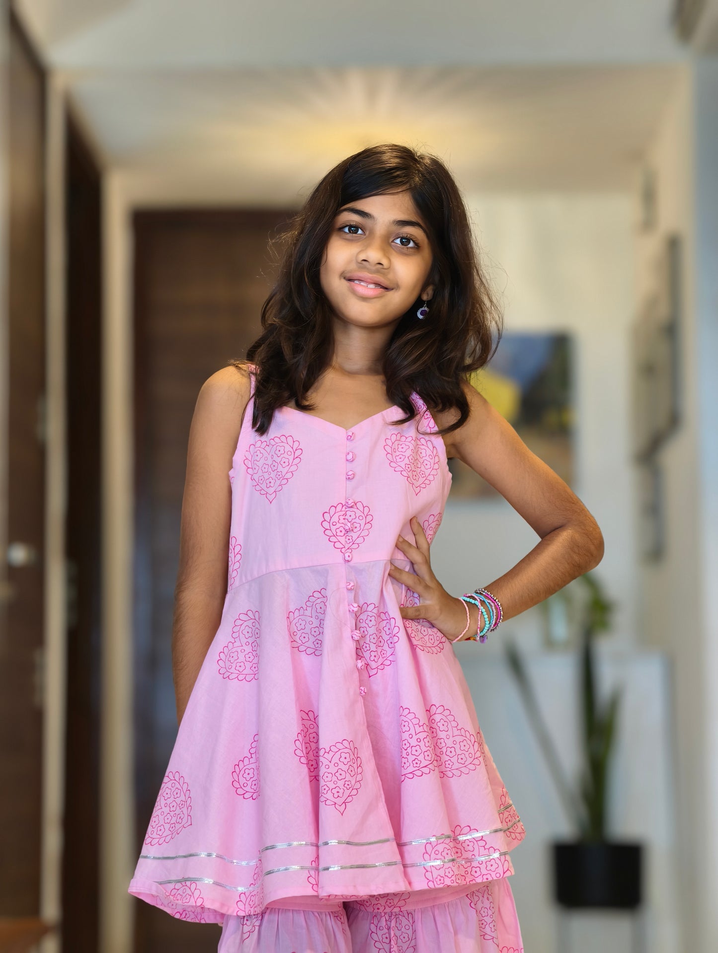 Pink Hearts Sharara Set