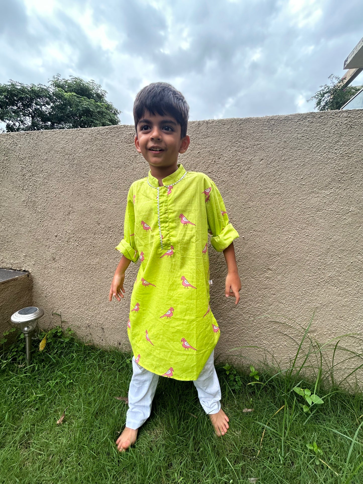 Green and Pink Parrot Kurta Pajama set