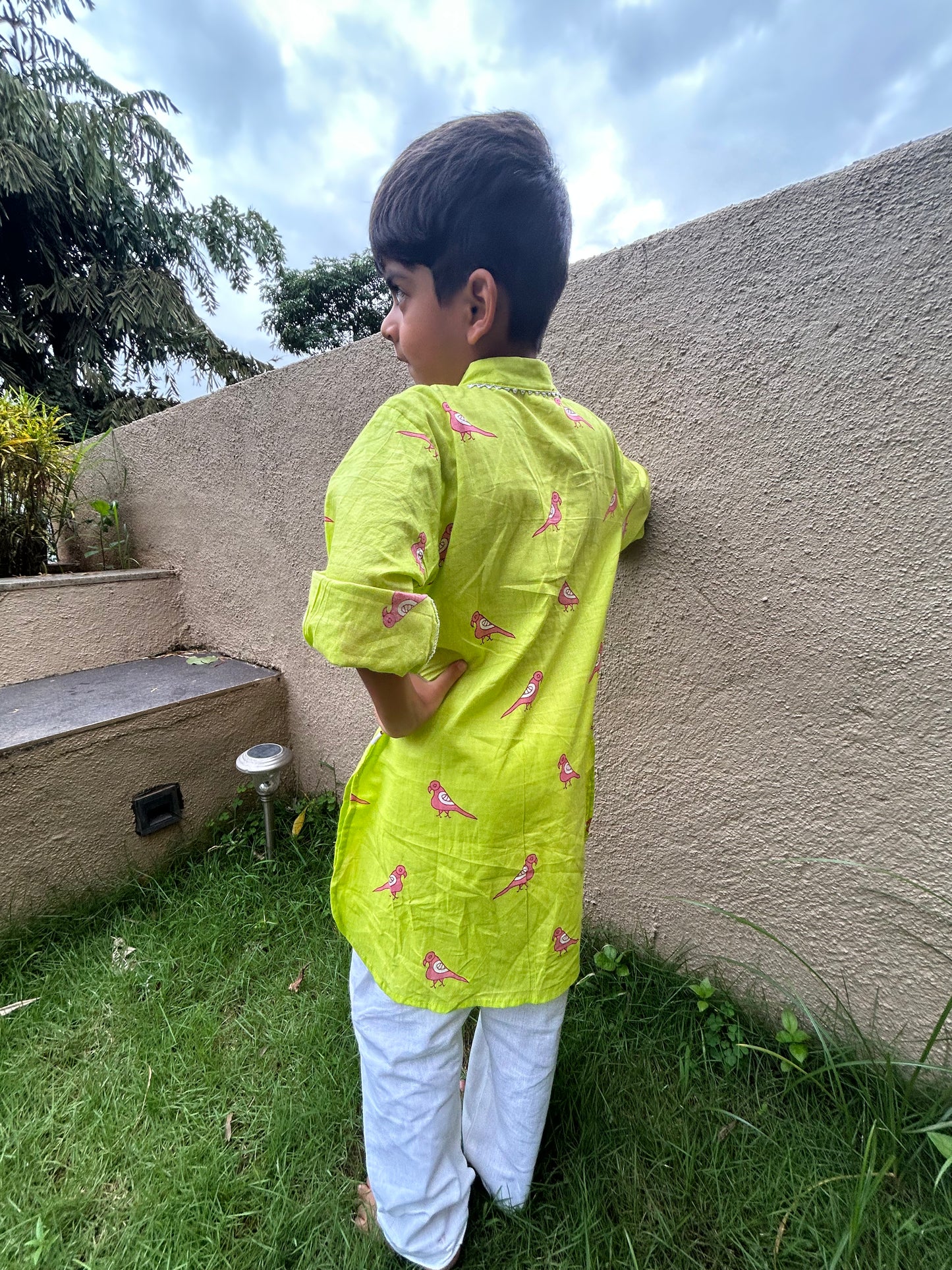 Green and Pink Parrot Kurta Pajama set