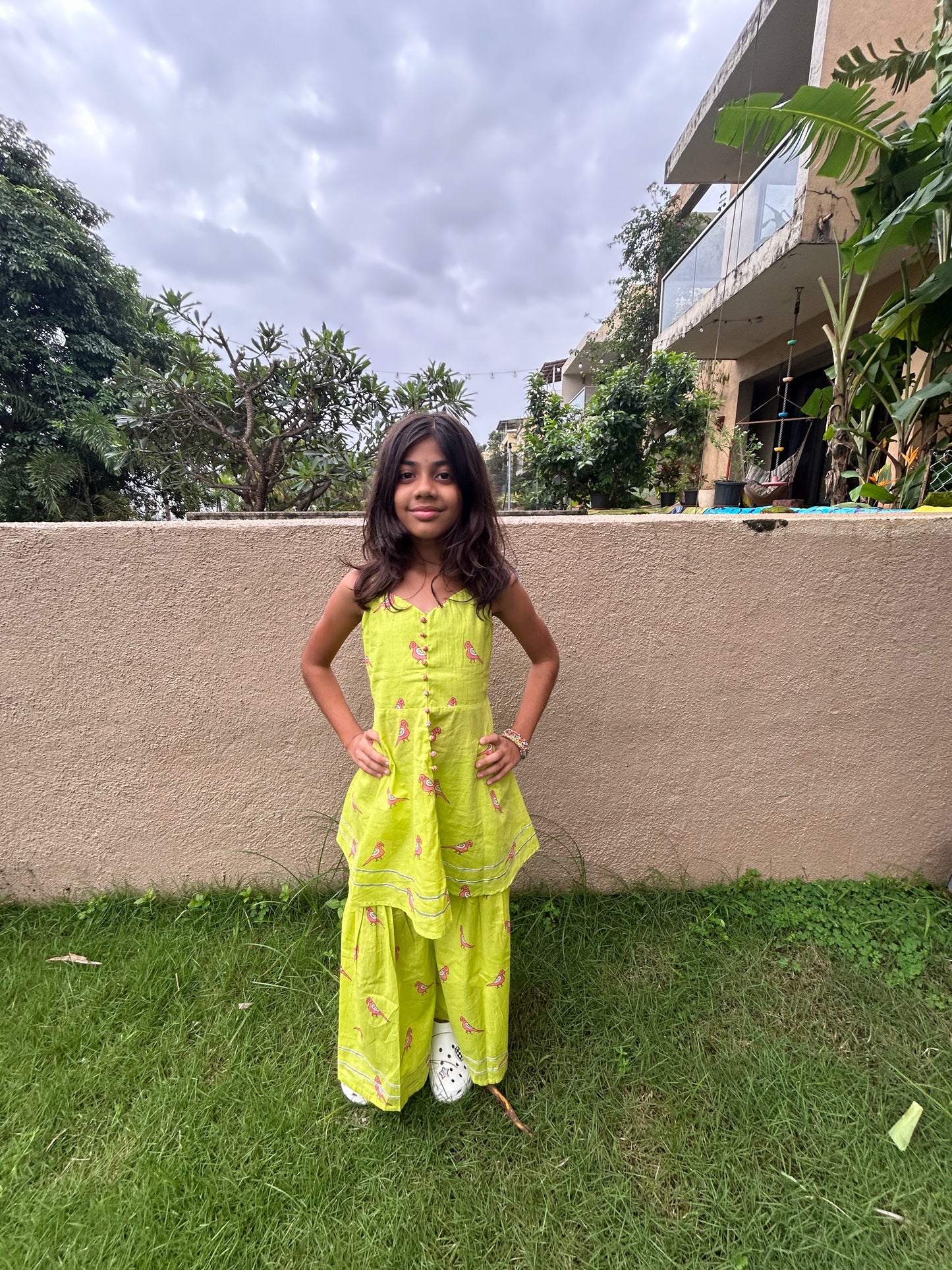 Green & Pink Parrot Sharara Set