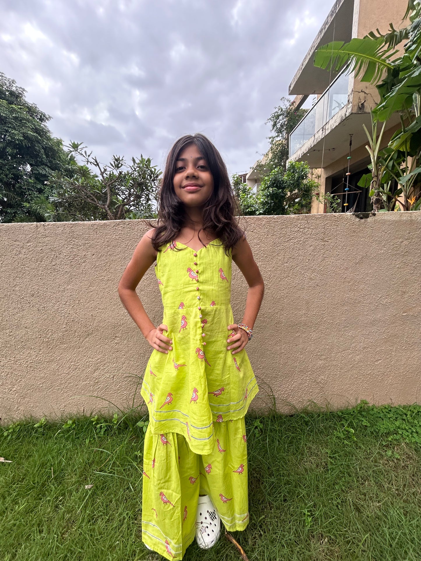 Green & Pink Parrot Sharara Set