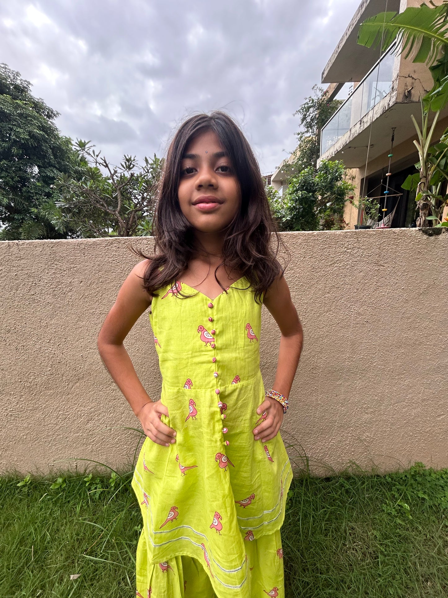 Green & Pink Parrot Sharara Set