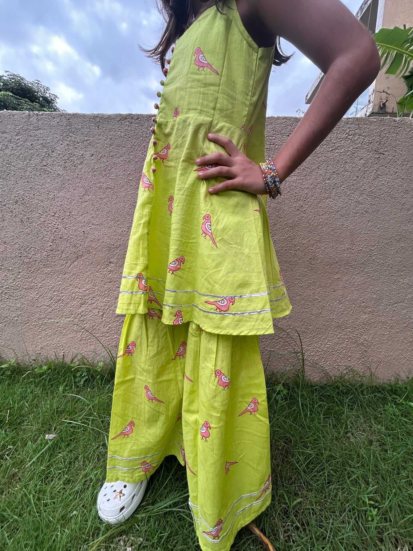 Green & Pink Parrot Sharara Set