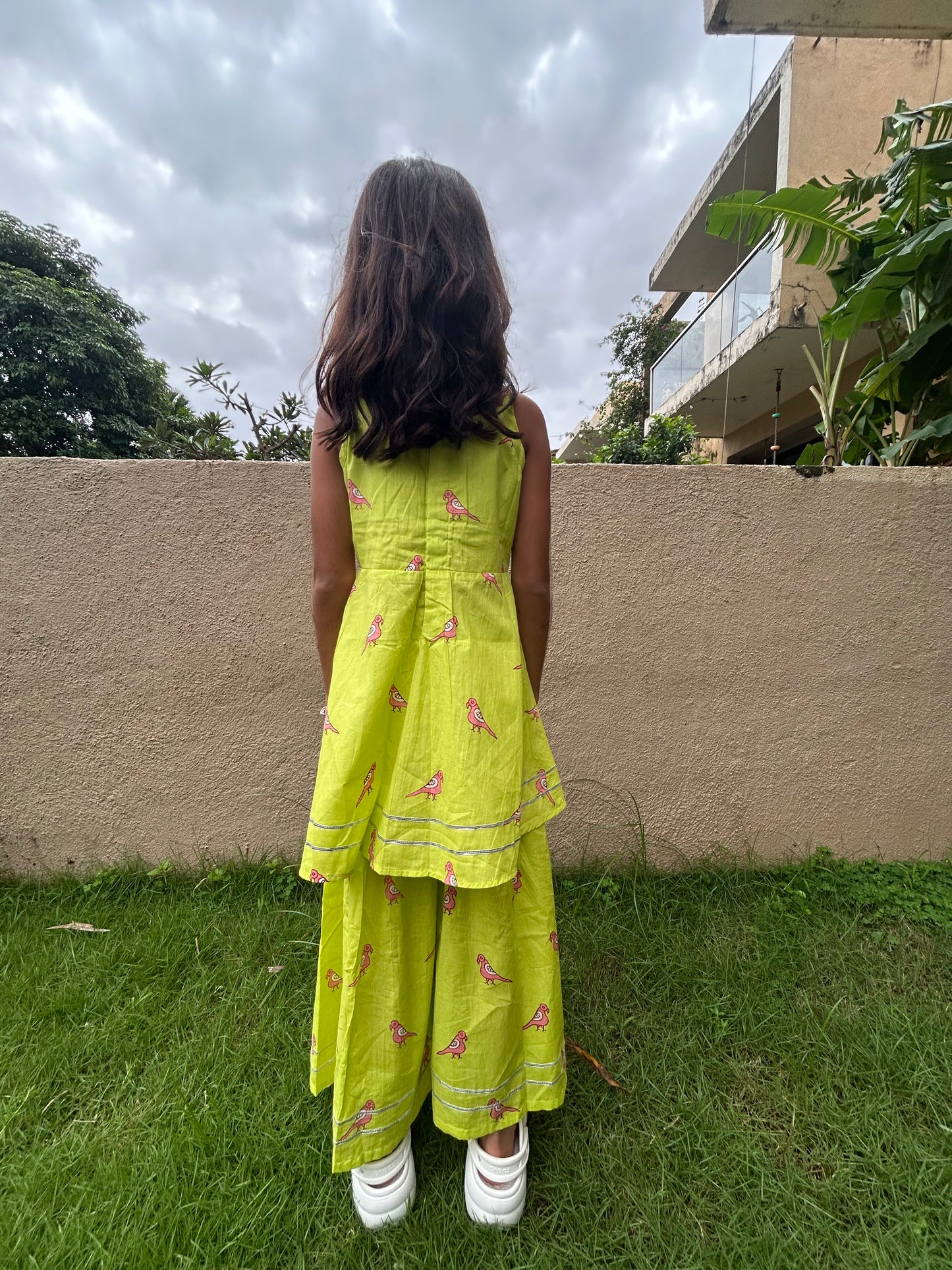Green & Pink Parrot Sharara Set