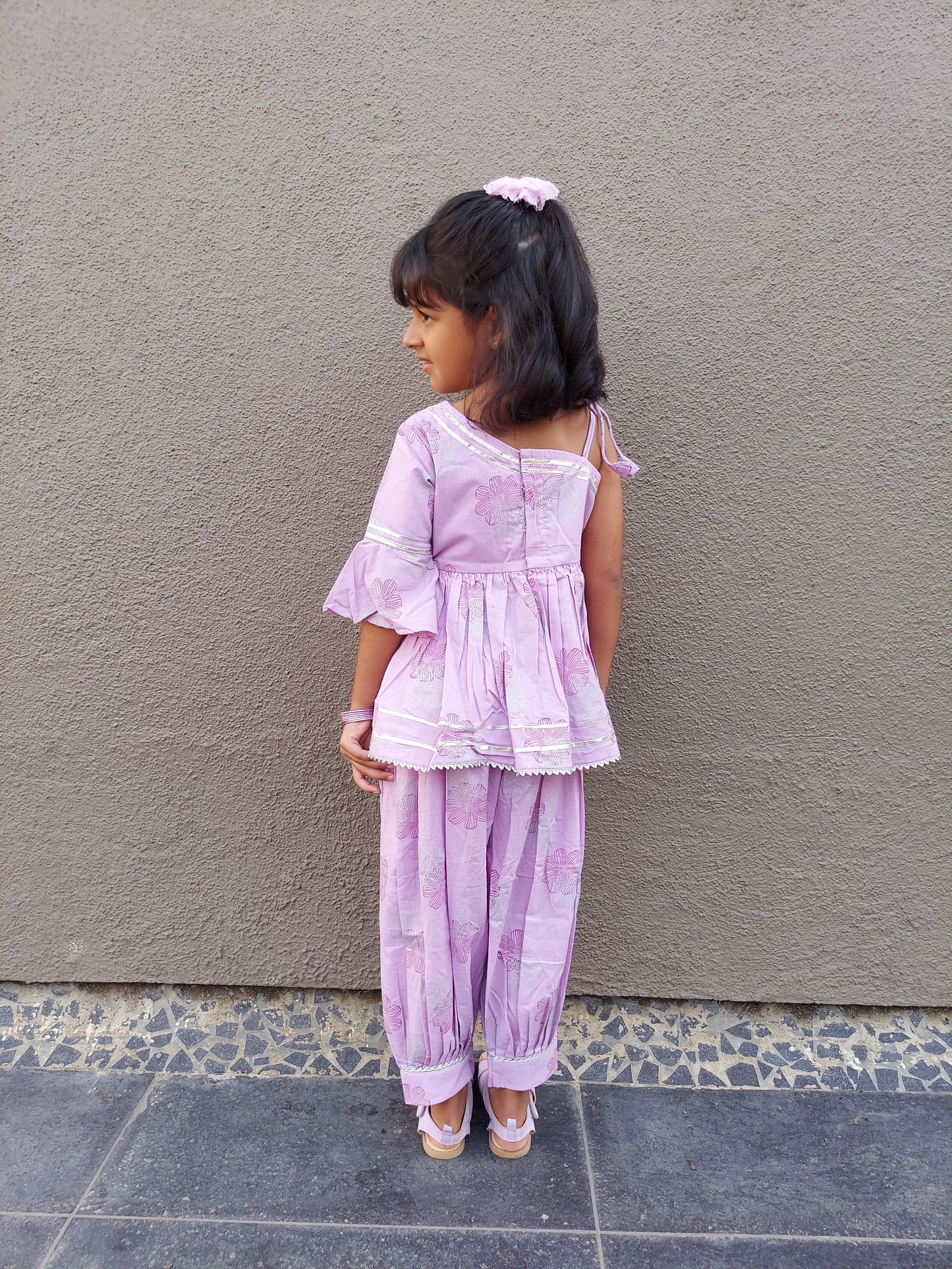 Lilac & Silver Flower Salwar Set Girls