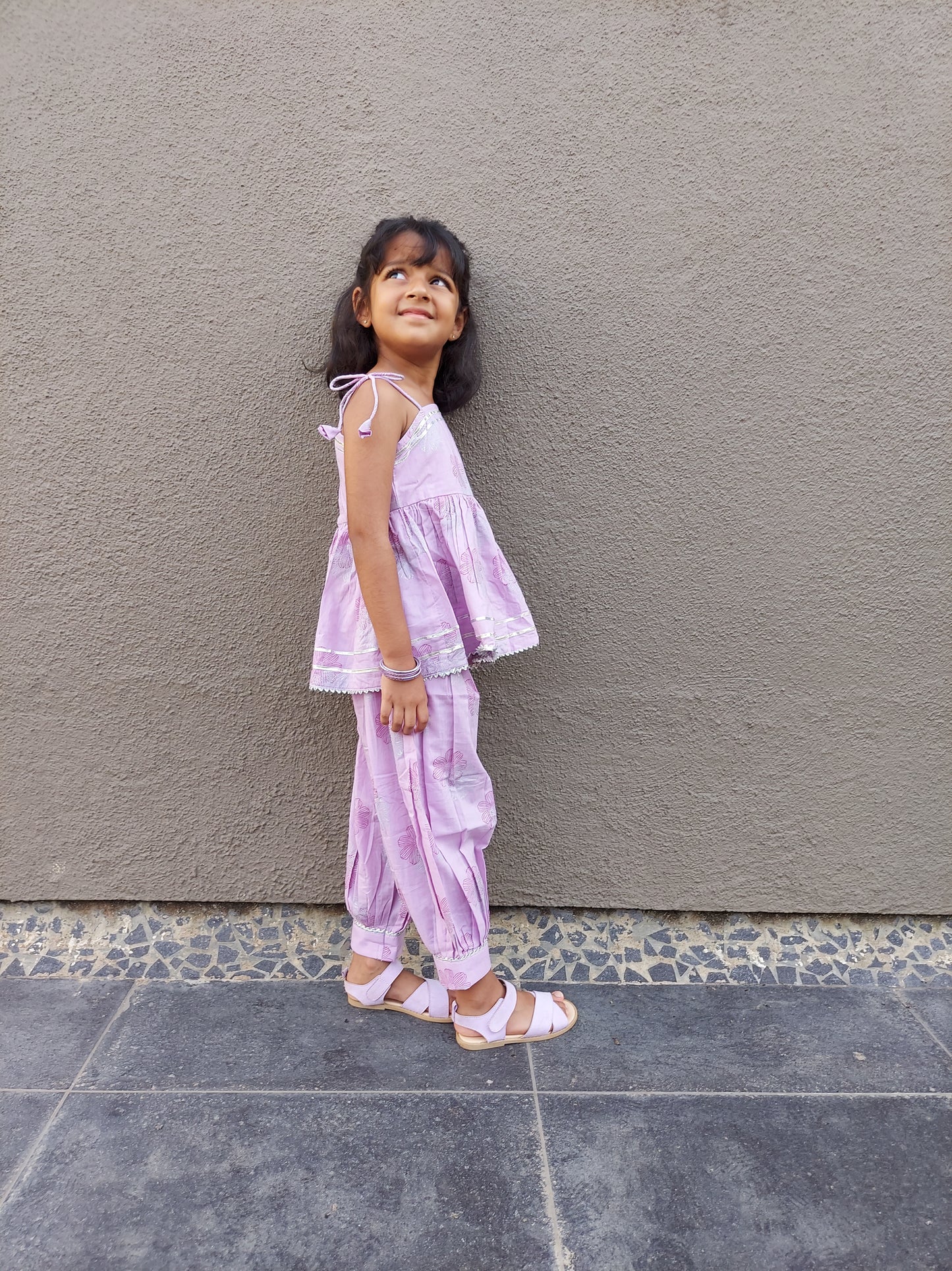 Lilac & Silver Flower Salwar Set Girls