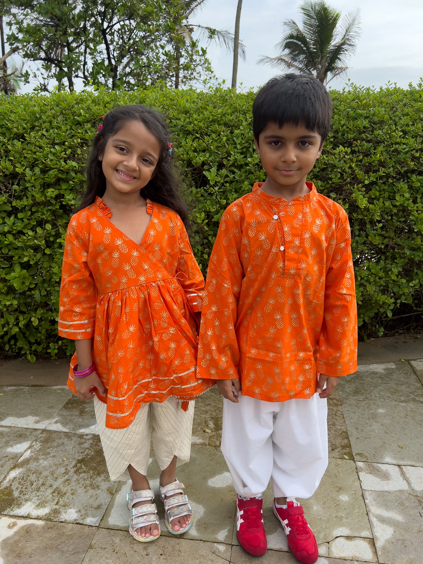 Orange & Gold Pineapple Angarakha Set