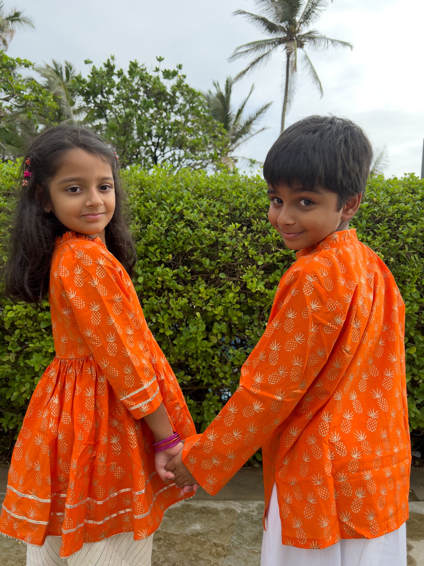 Orange & Gold Pineapple Angarakha Set
