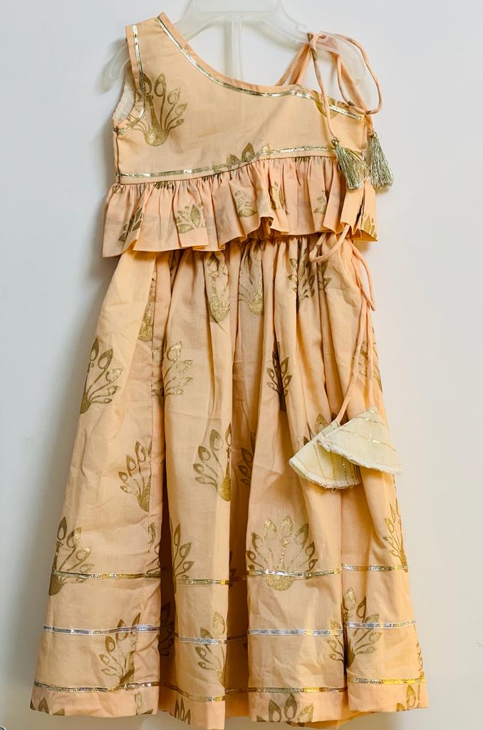 Peach & Gold Peacock ghagra choli set