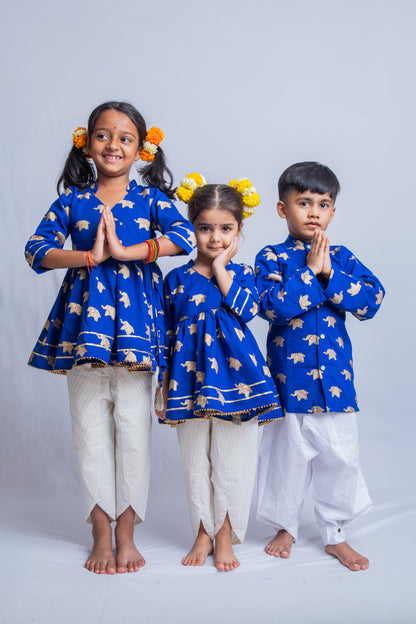 Blue & Gold Elephant Angarakha Set