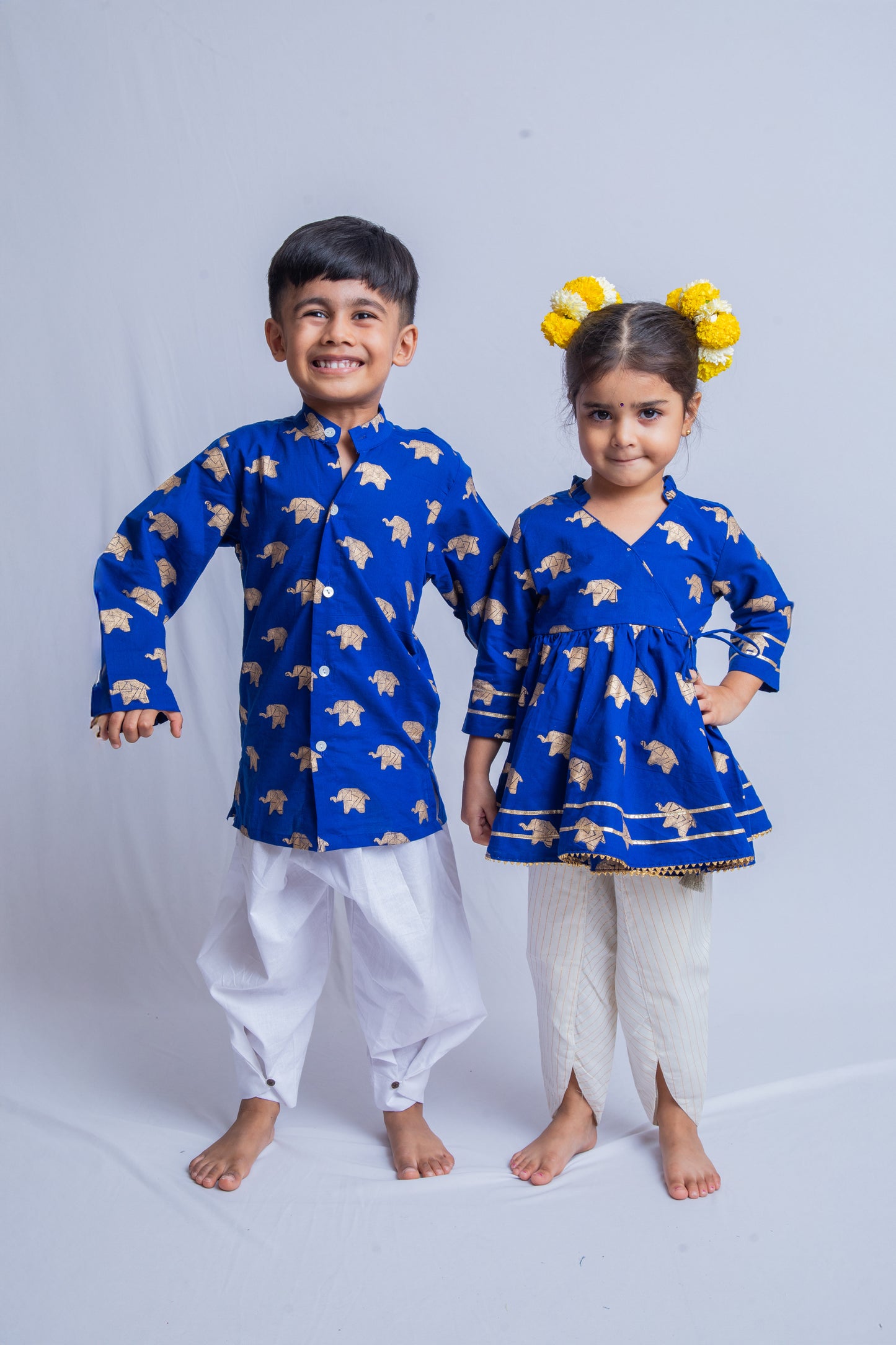 Blue & Gold Elephant Angarakha Set