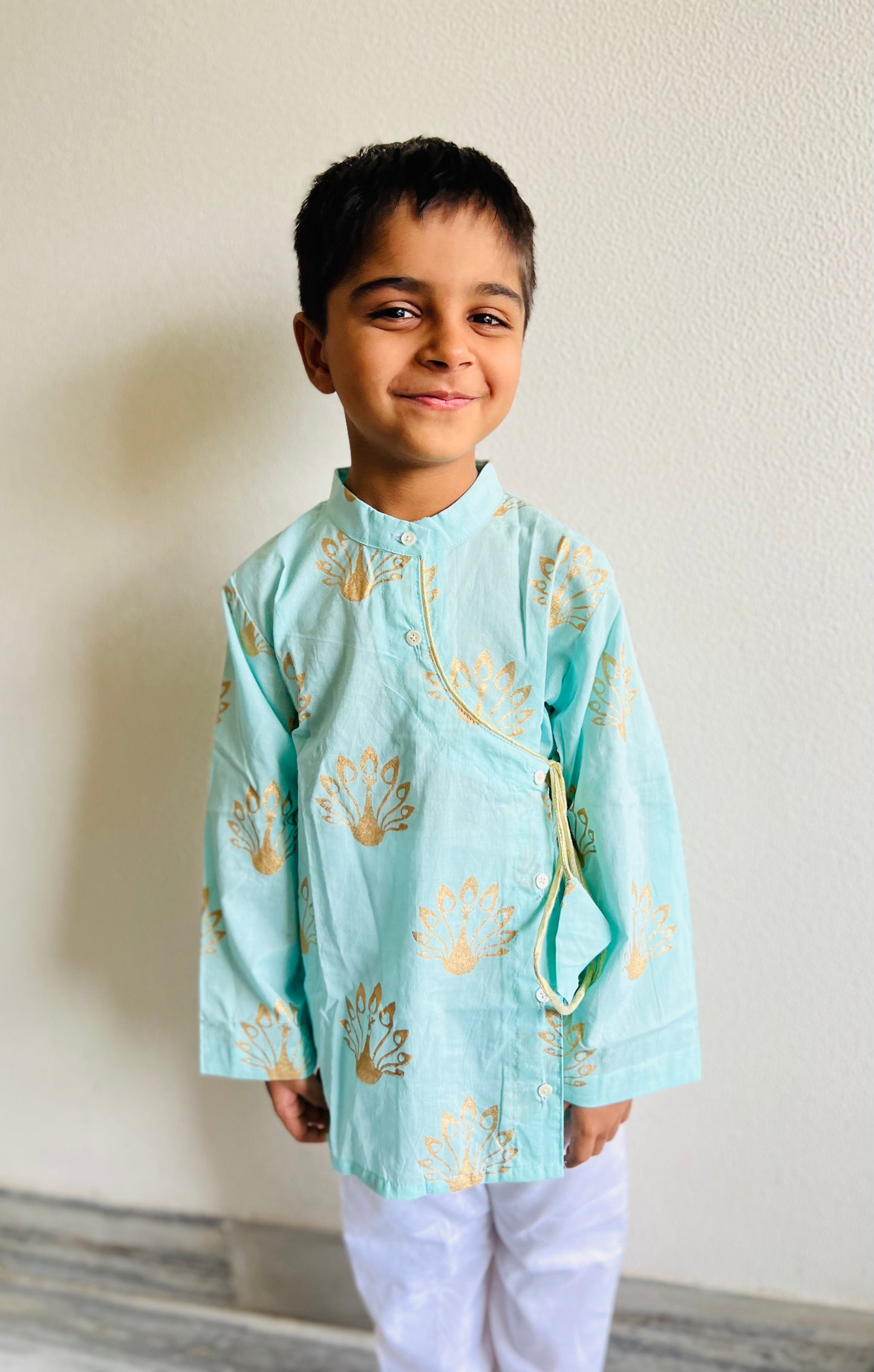 Blue & Gold Peacock kurta pajama set