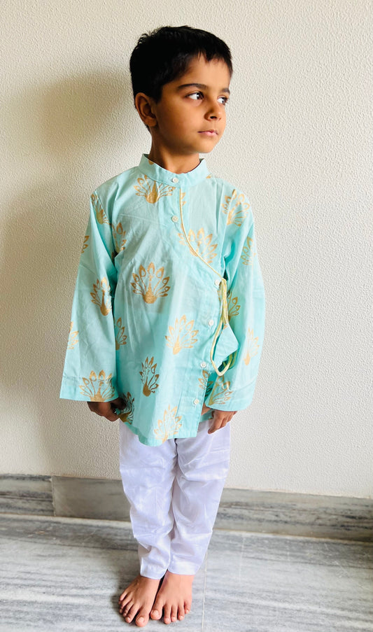 Blue & Gold Peacock kurta pajama set