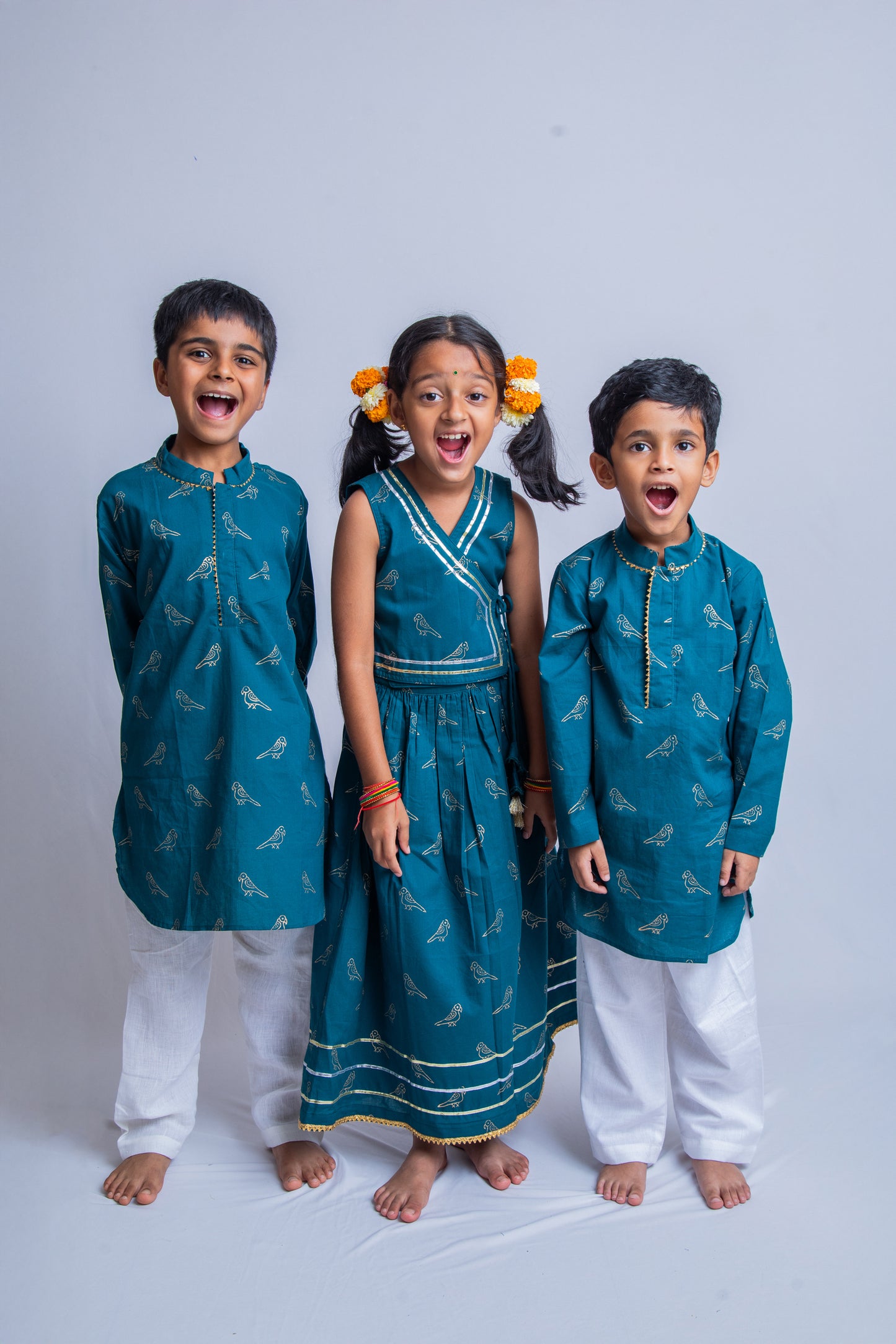 Teal Green Parrot Kurta Pajama set