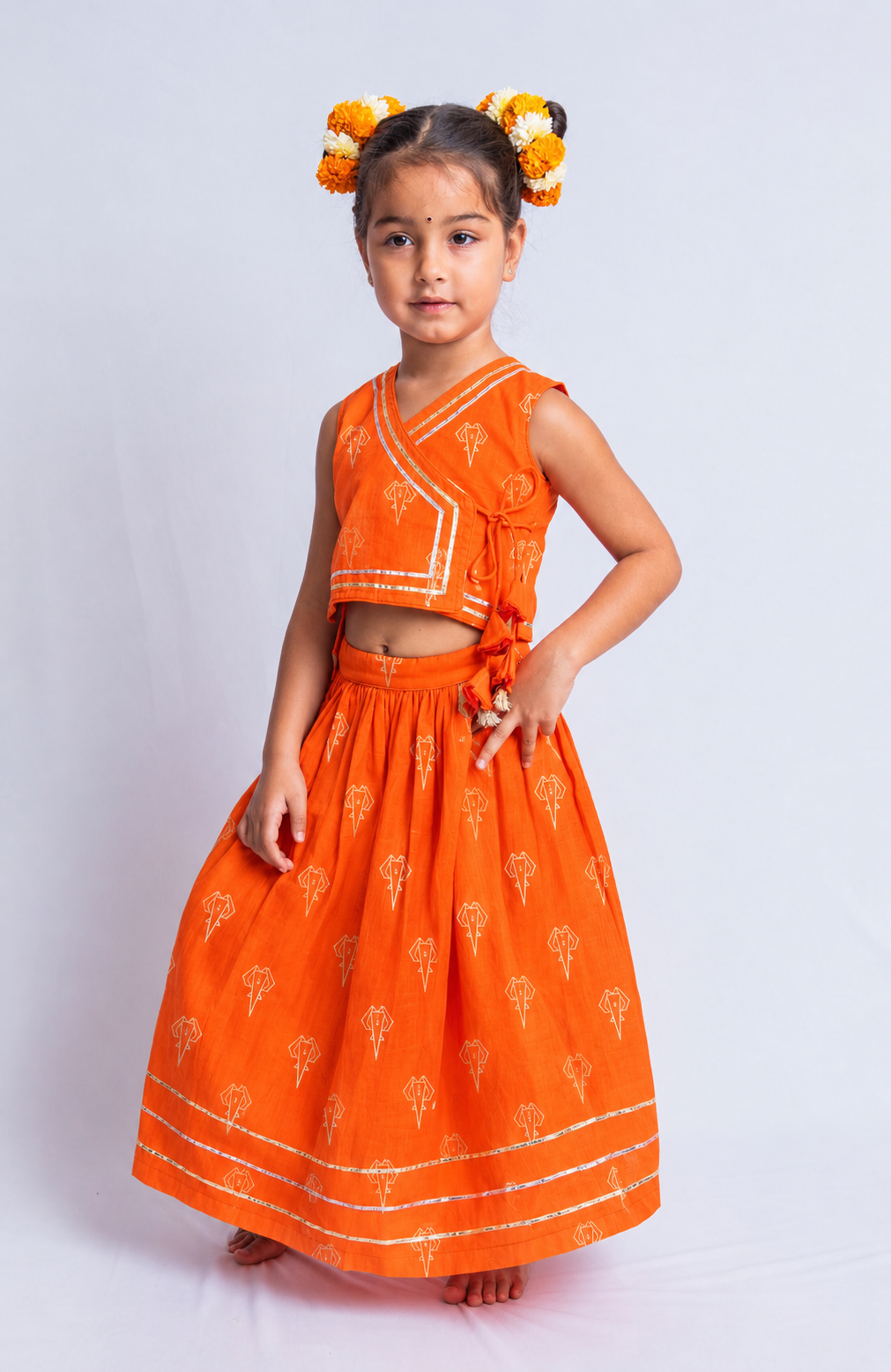 Orange & Gold Ganpati ghagra choli set