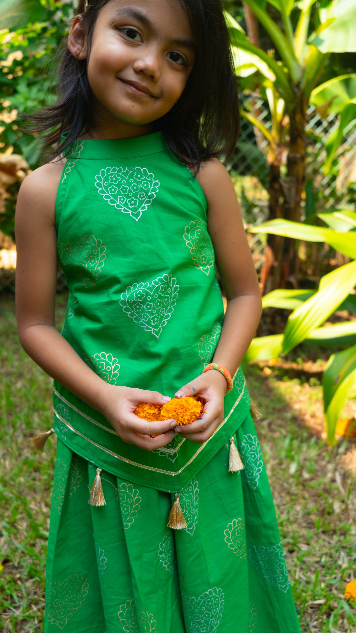 Green Gold & Silver Heart Sharara Co-ord Set