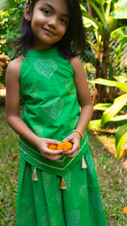 Green Gold & Silver Heart Sharara Co-ord Set