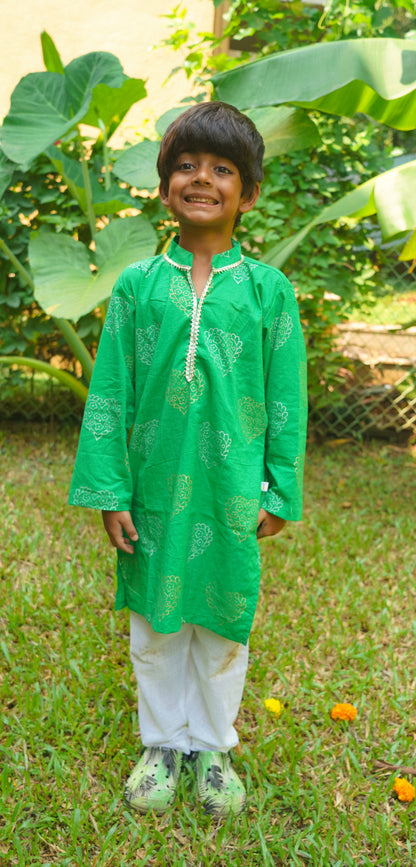 Green Gold & Silver Heart Kurta Pajama set