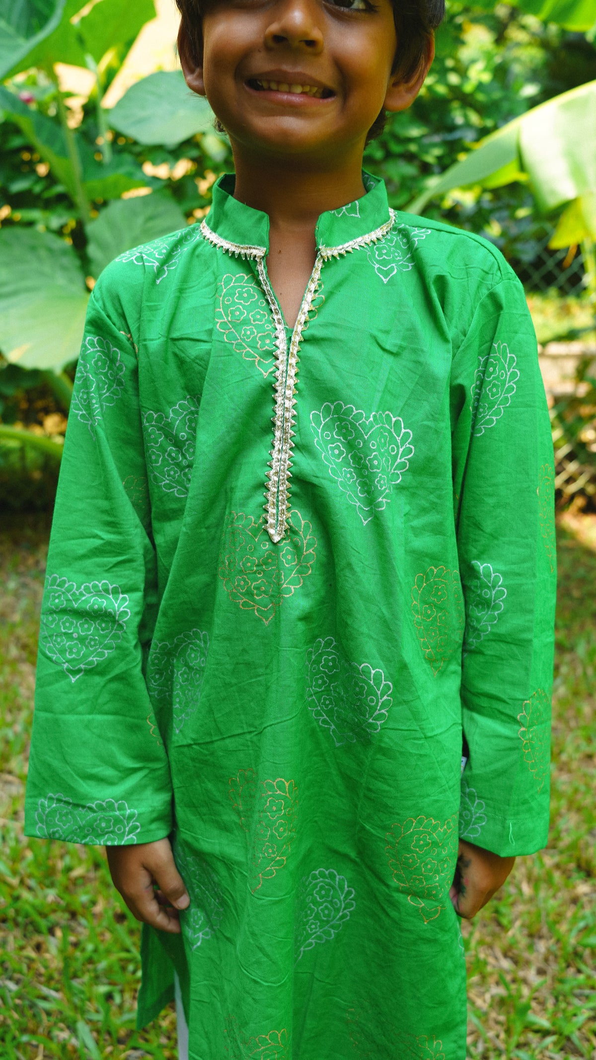 Green Gold & Silver Heart Kurta Pajama set