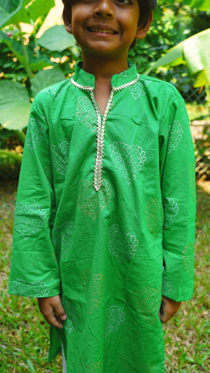 Green Gold & Silver Heart Kurta Pajama set