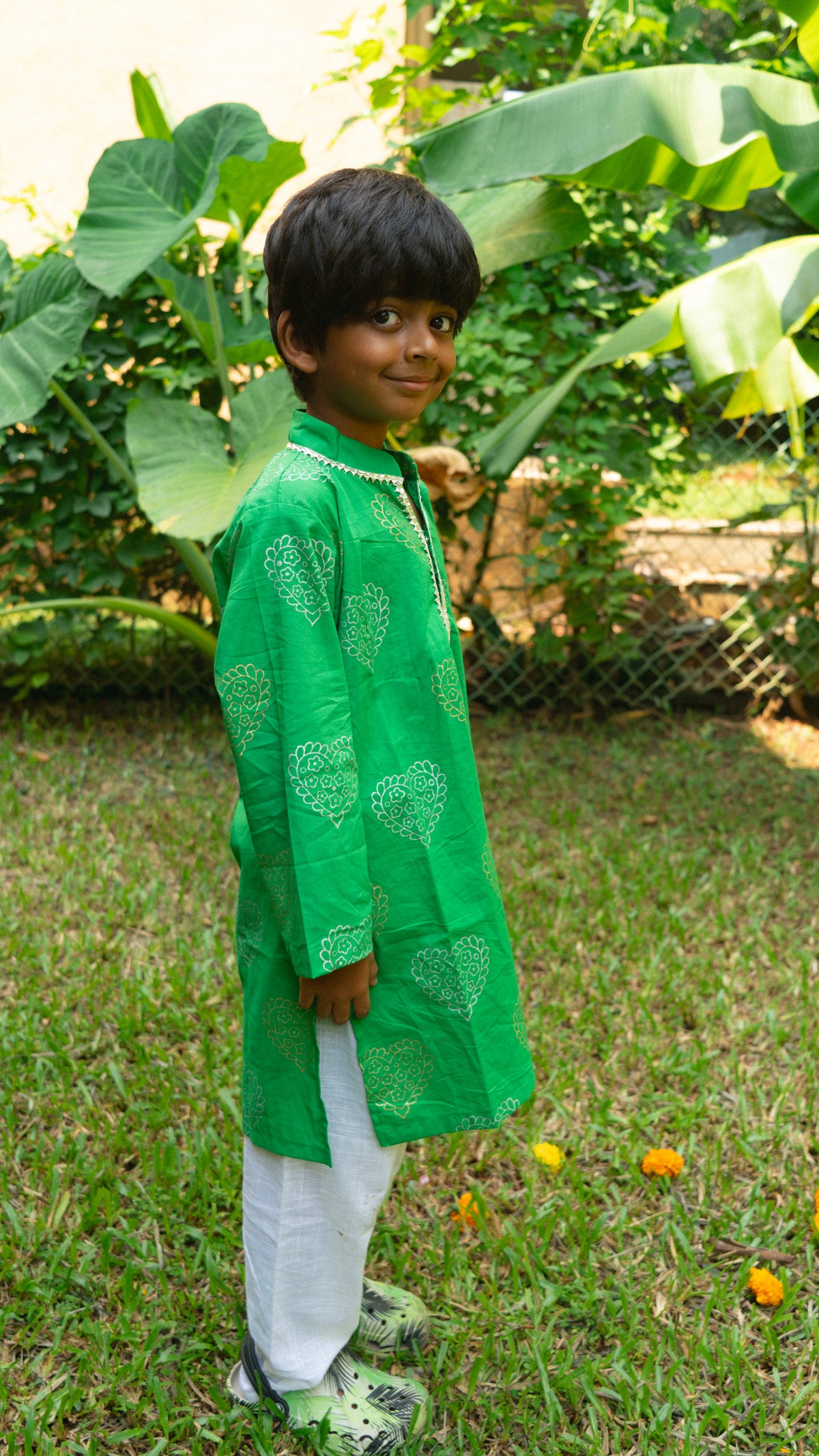 Green Gold & Silver Heart Kurta Pajama set