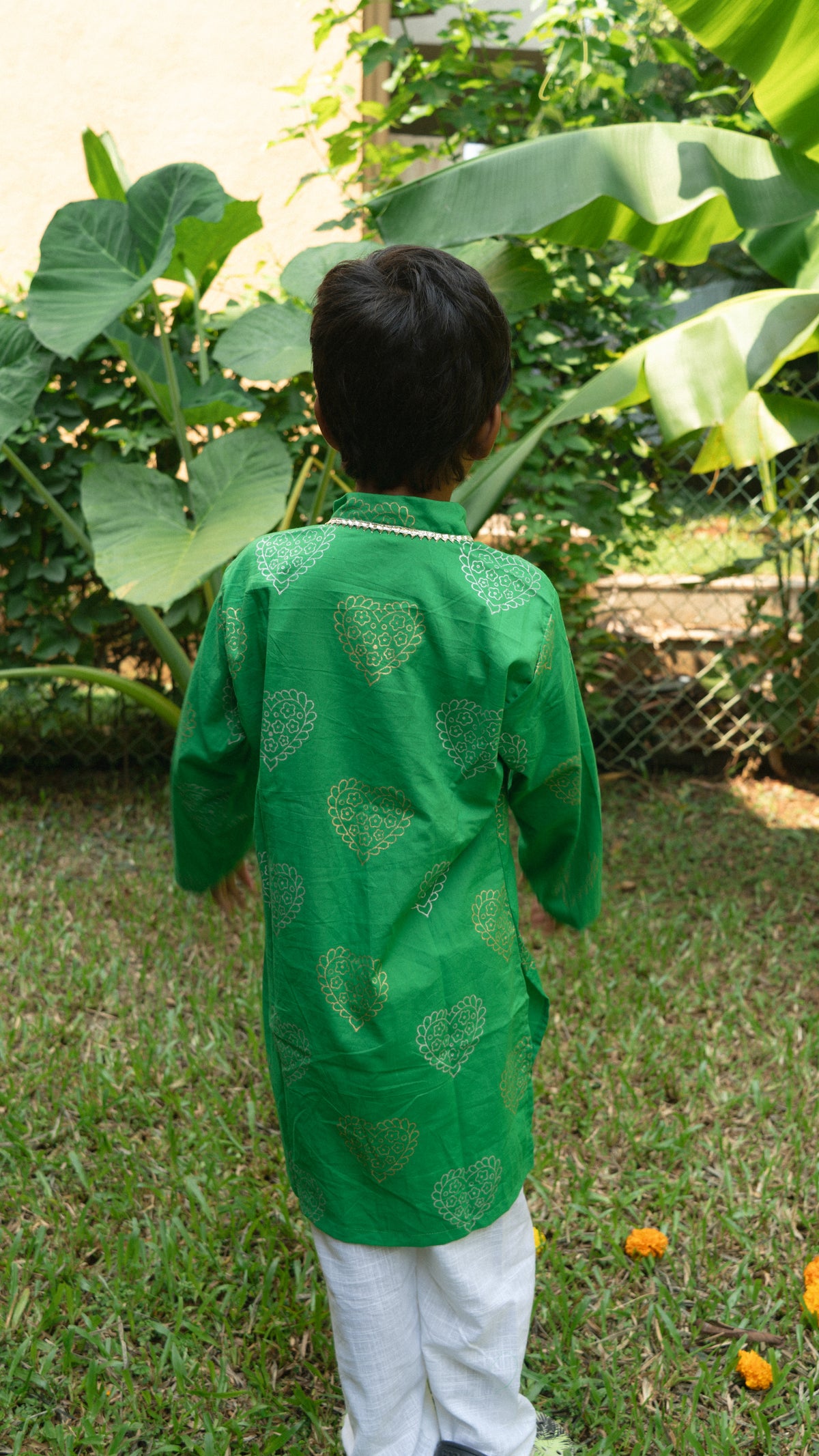 Green Gold & Silver Heart Kurta Pajama set