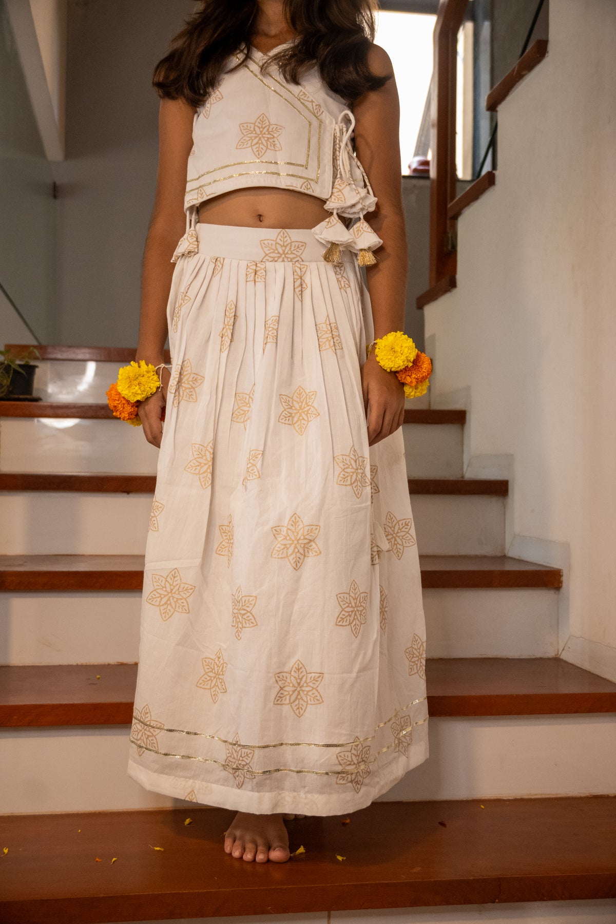 White with Gold flowers ghagra choli set