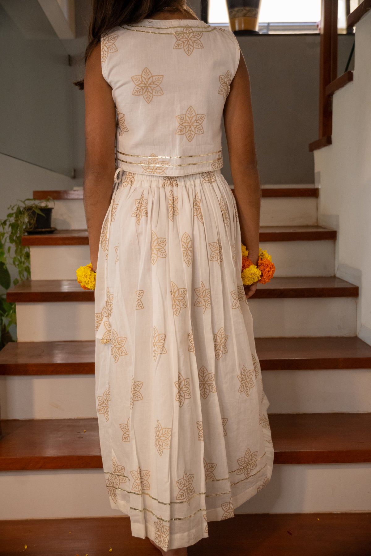 White with Gold flowers ghagra choli set