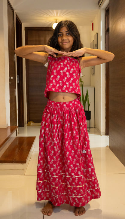 Pink Pineapple Ghagra Choli set