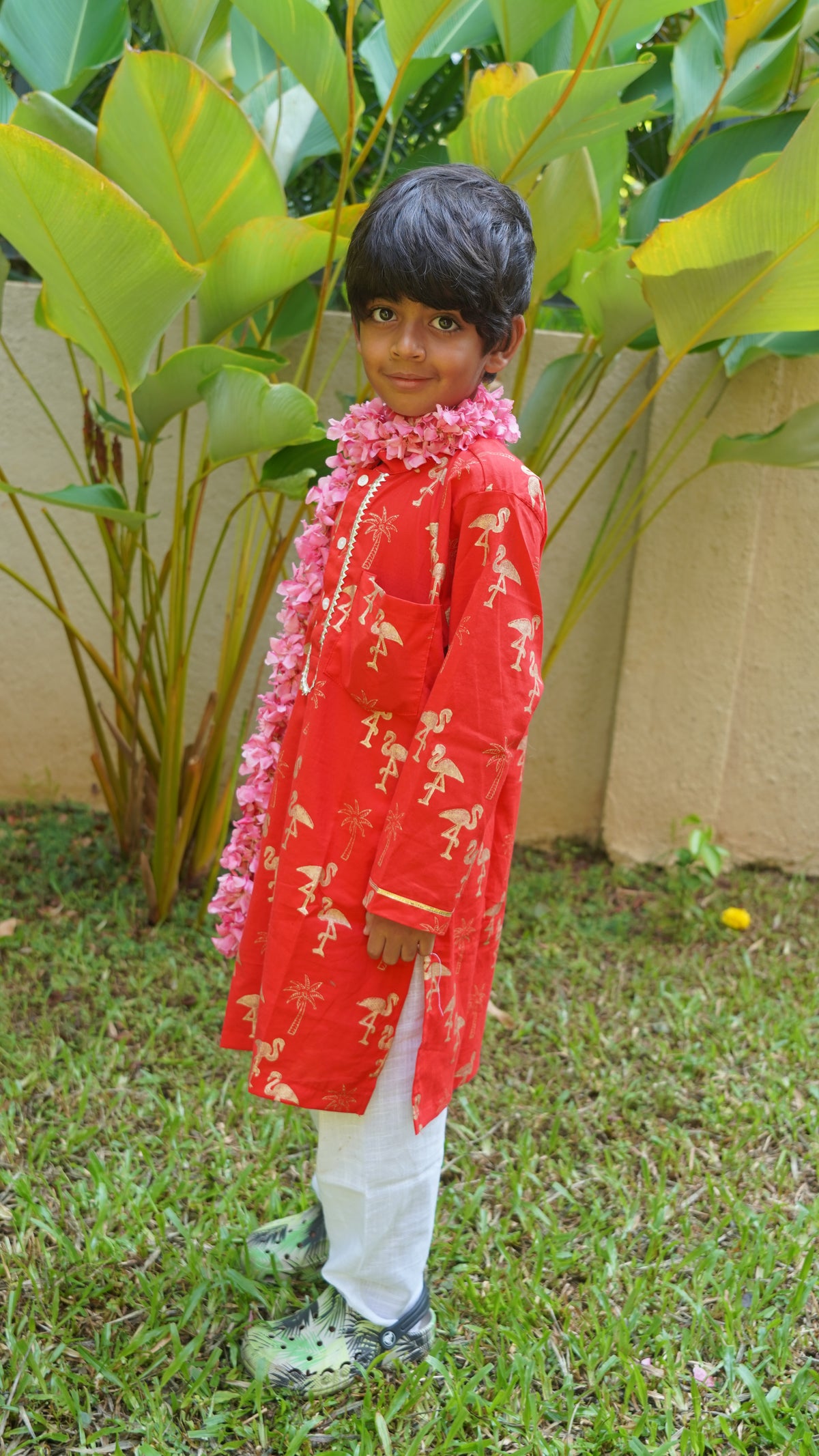 Red & Gold Flamingo Kurta Pajama set