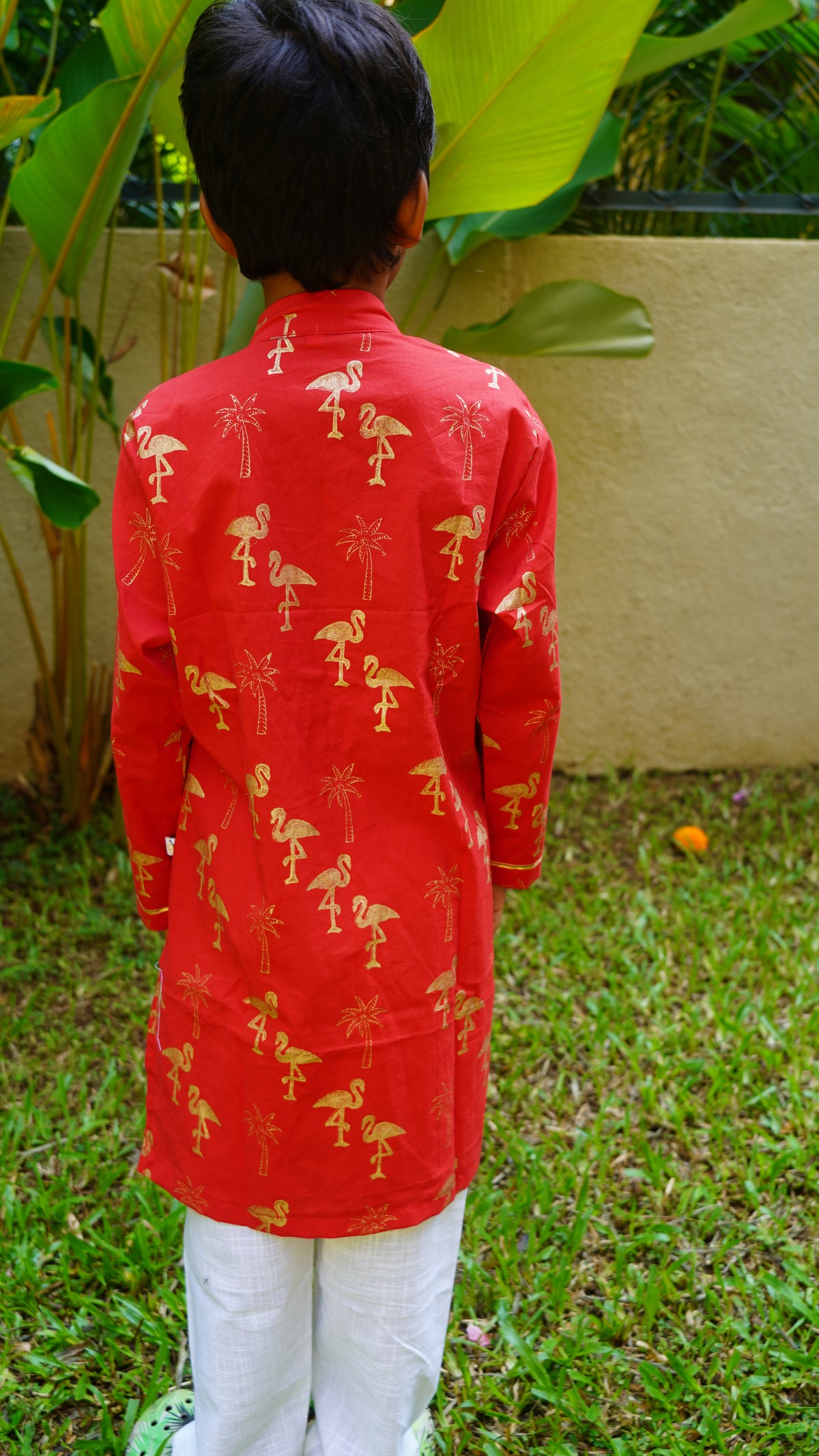 Red & Gold Flamingo Kurta Pajama set