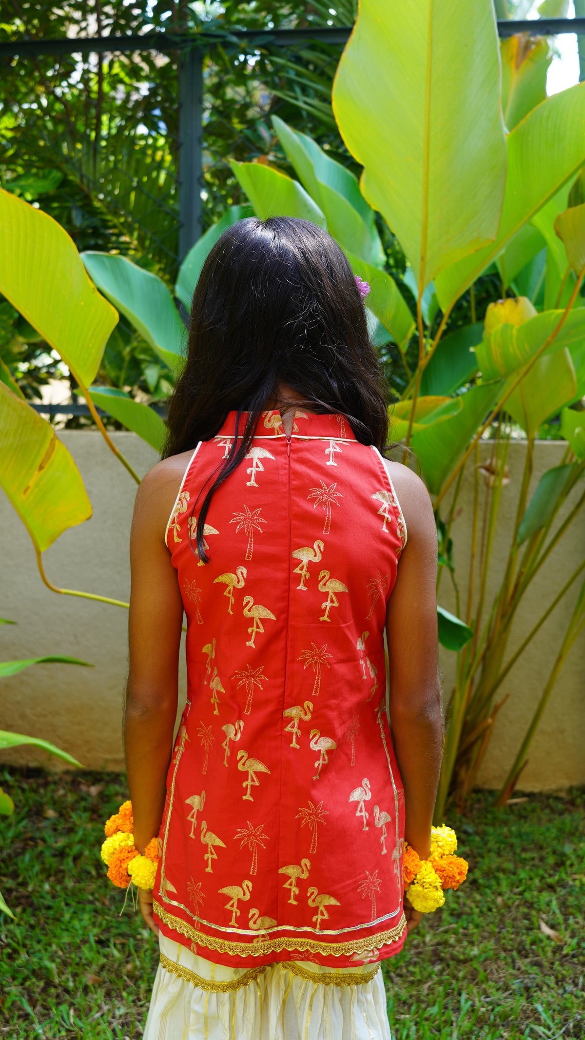Red & Gold Flamingo Sharara Set