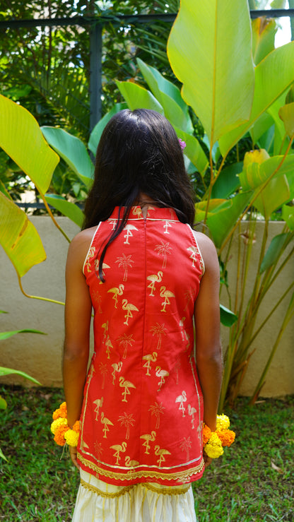 Red & Gold Flamingo Sharara Set