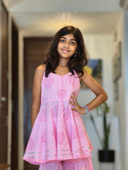 Pink Hearts Sharara Set