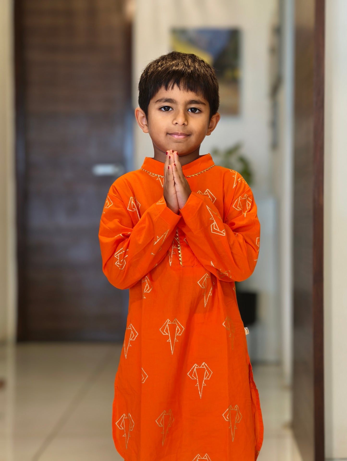 Orange & Gold Ganpati Kurta Pajama set