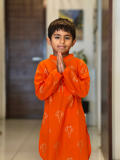 Orange & Gold Ganpati Kurta Pajama set