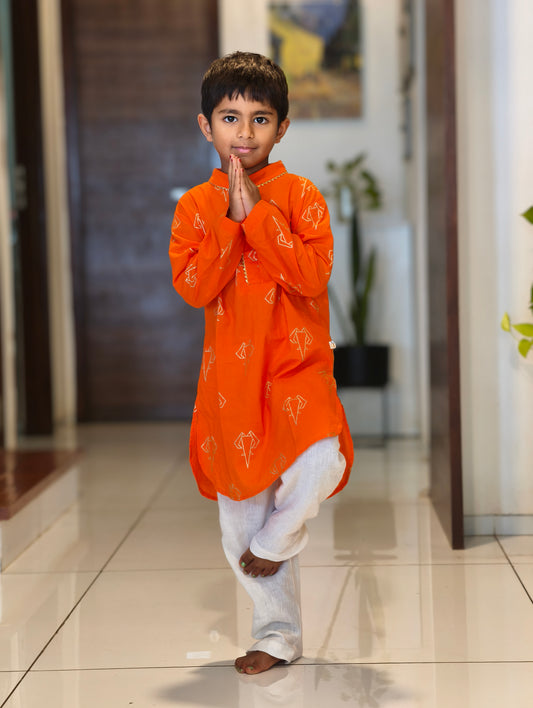 Orange & Gold Ganpati Kurta Pajama set