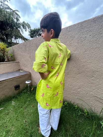 Green and Pink Parrot Kurta Pajama set