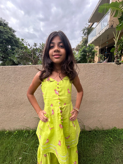 Green & Pink Parrot Sharara Set