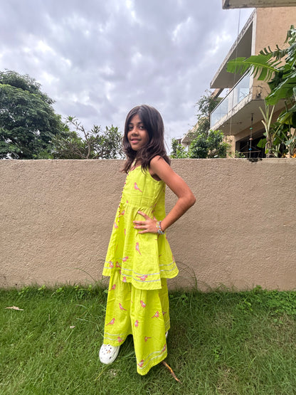 Green & Pink Parrot Sharara Set