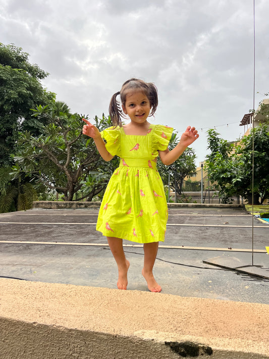 Pink Parrot Ruffle Dress