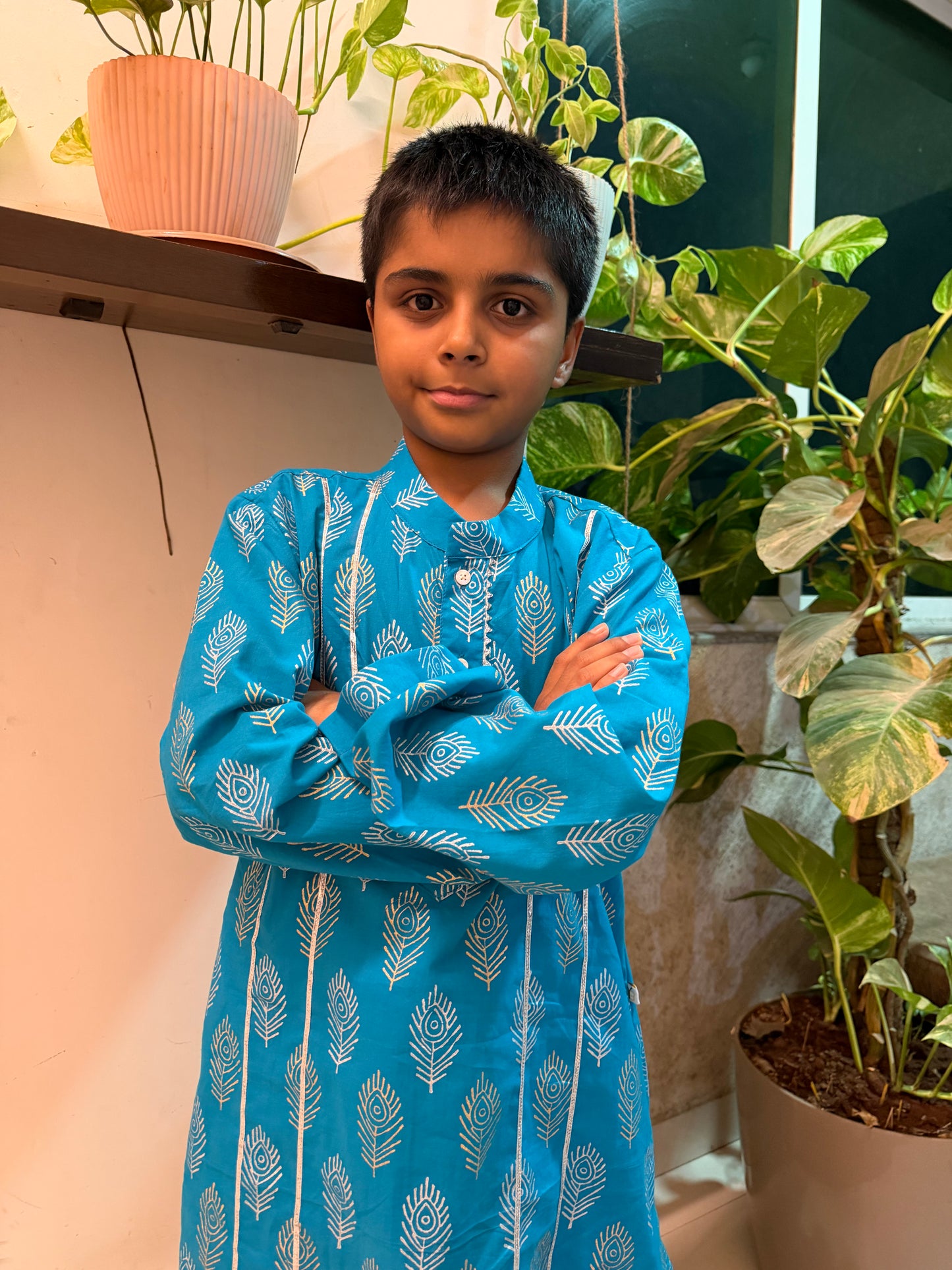 Blue Feather Kurta Pajama set