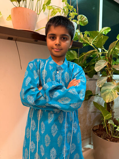 Blue Feather Kurta Pajama set