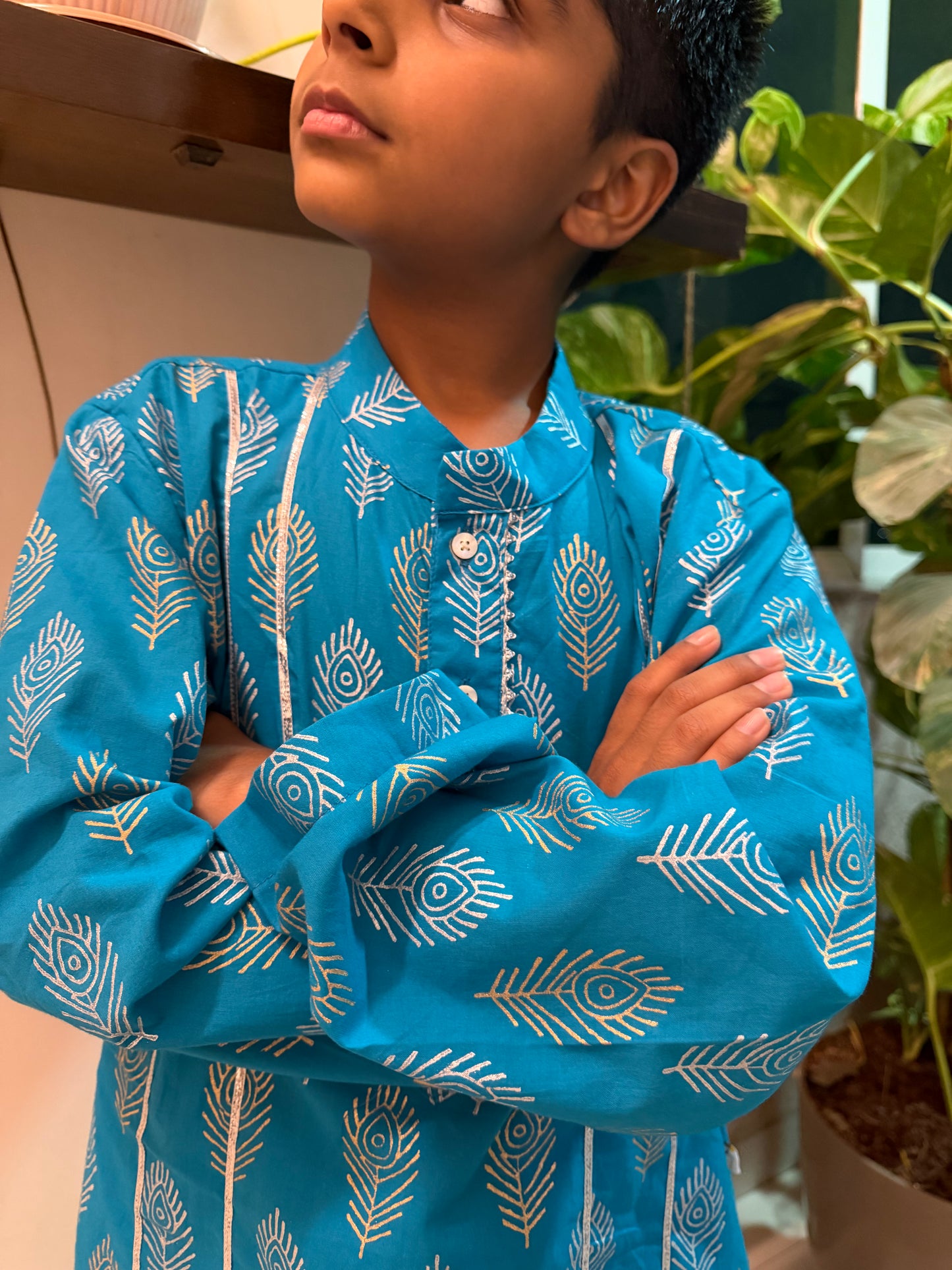 Blue Feather Kurta Pajama set