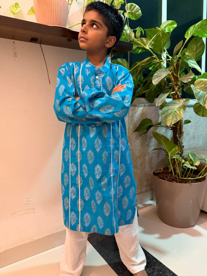 Blue Feather Kurta Pajama set