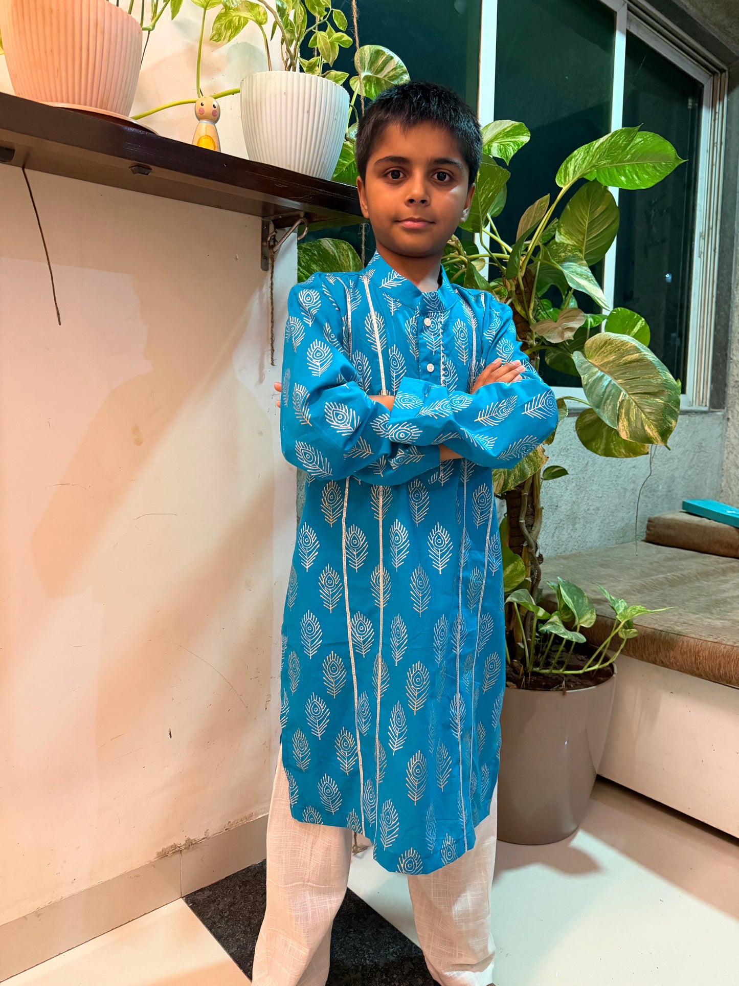 Blue Feather Kurta Pajama set