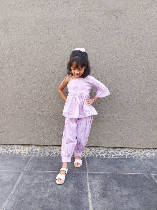 Lilac & Silver Flower Salwar Set Girls